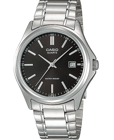 MTP-1183A-1ADF Casio Black Dial Silver Stainless Steel Analog Quartz Men's Watch. - Timecheck