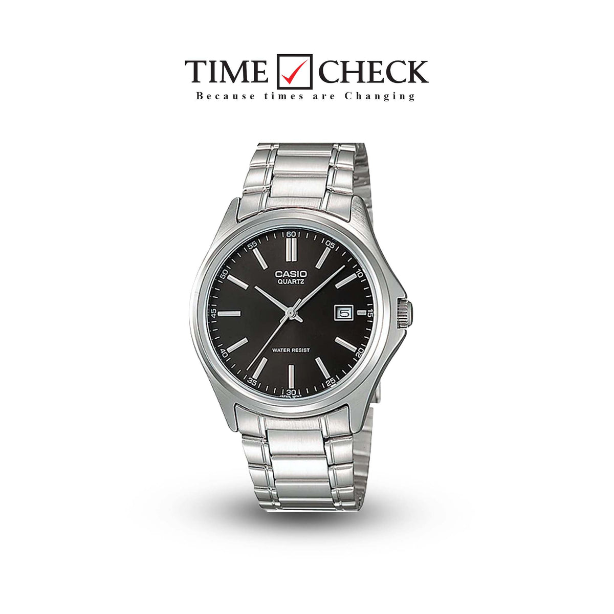MTP-1183A-1ADF Casio Black Dial Silver Stainless Steel Analog Quartz Men's Watch. - Timecheck