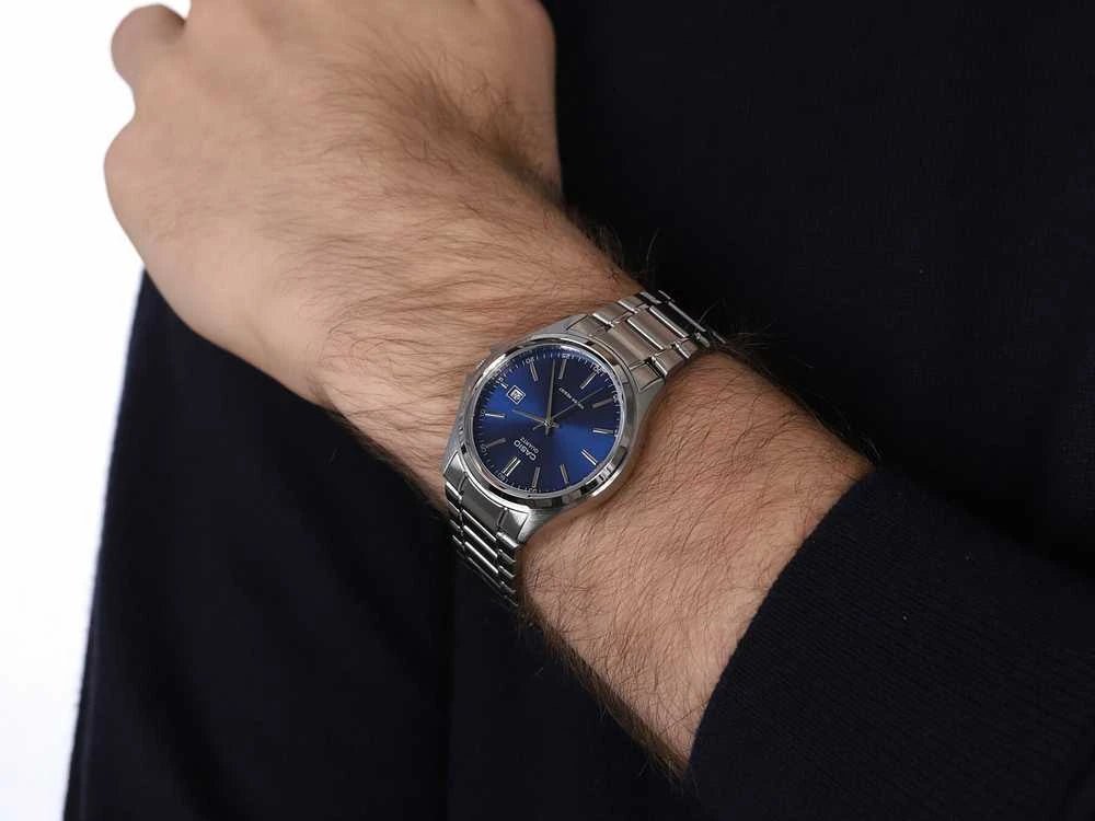 MTP-1183A-2ADF Casio Blue Dial Silver Stainless Steel Chain Analog Quartz Men's Watch. - Timecheck