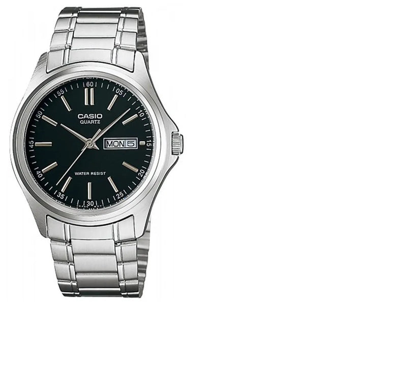 MTP-1239d-1ADF Casio Black Dial Silver Stainless Steel Analog Quartz Men's Watch. - Timecheck