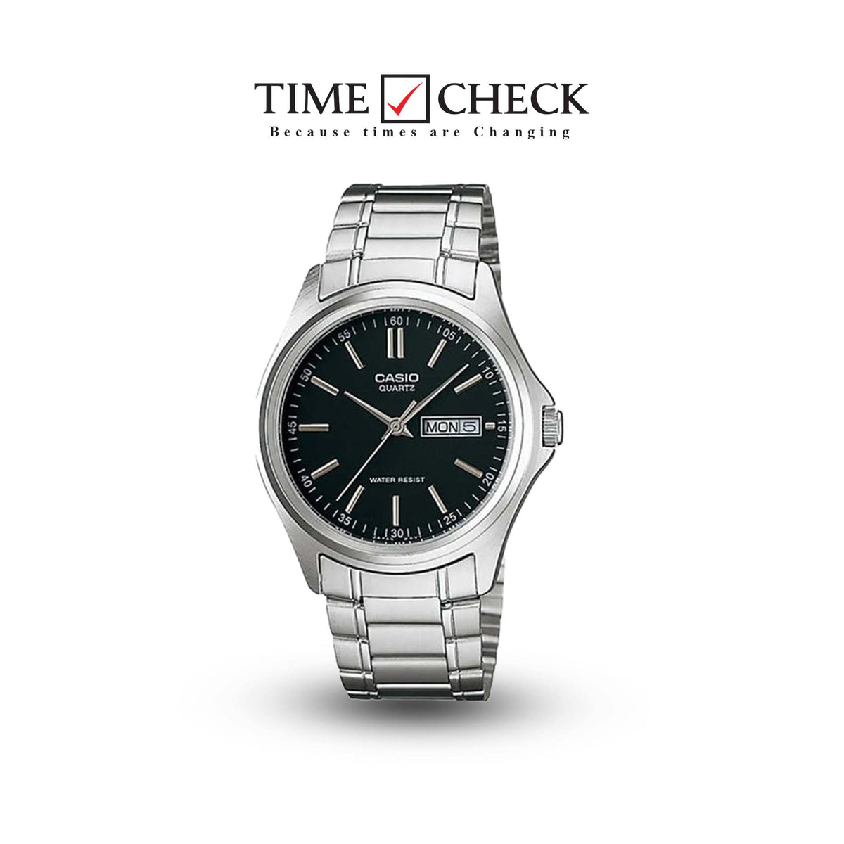 MTP-1239d-1ADF Casio Black Dial Silver Stainless Steel Analog Quartz Men's Watch. - Timecheck