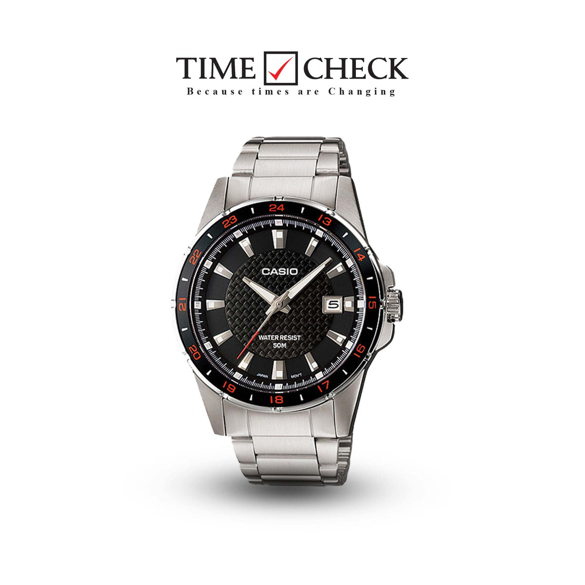 MTP-1290D-1A1VDF Black Dial Silver Stainless Steel Analog Quartz Men's Watch. - Timecheck