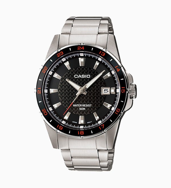 MTP-1290D-1A1VDF Black Dial Silver Stainless Steel Analog Quartz Men's Watch. - Timecheck