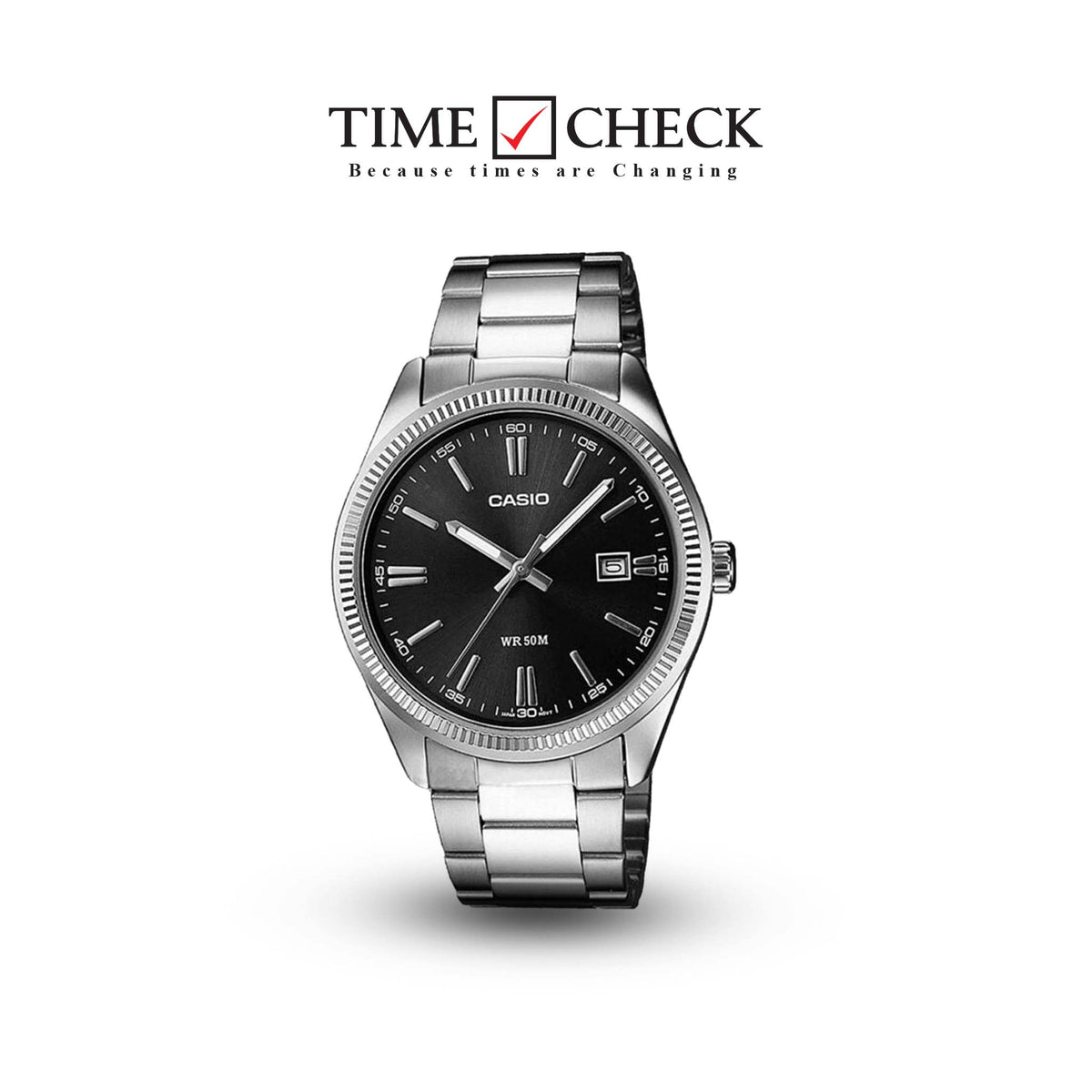 MTP-1302D-1A1VDF Casio Black Dial Stainless Steel Analog Quartz Men's Watch. - Timecheck