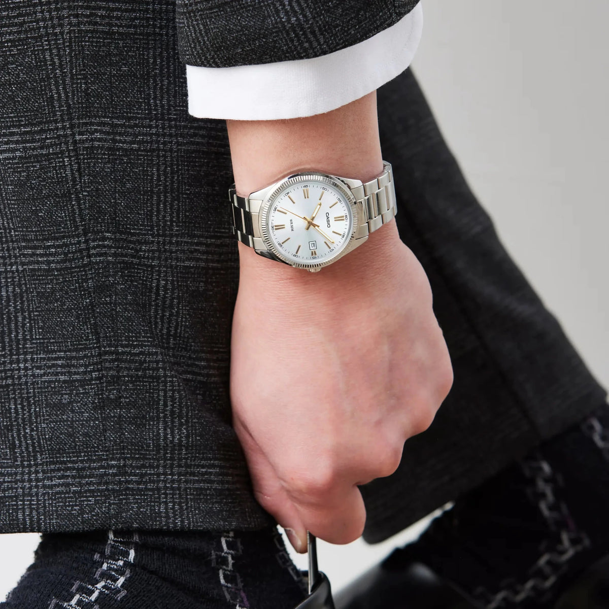 MTP-1302D-7A2VDF Casio White Dial Stainless Steel Analog Quartz Men's Watch. - Timecheck