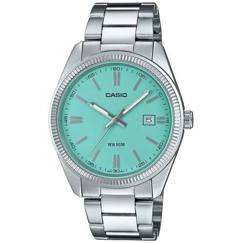 MTP-1302PD-2A2VEF Casio Tiffany Dial Stainless Steel Analog Quartz Men's Watch. - Timecheck