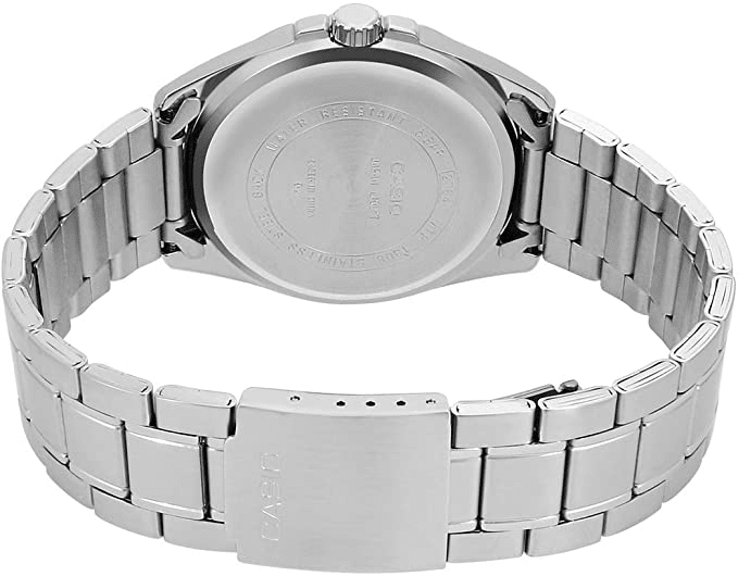 Casio MTP-1308D-1A2VDF Black Dial Gold Accents Grooved Bezel Stainless Steel Band Men's Watch