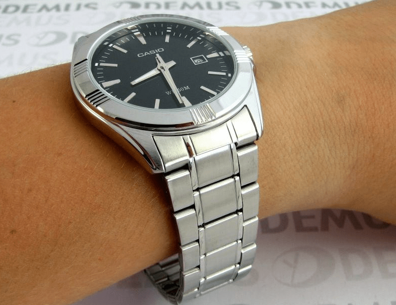 MTP-1308D-1AVDF Casio Black Dial Silver Stainless Steel Analog Quartz Men's Watch. - Timecheck