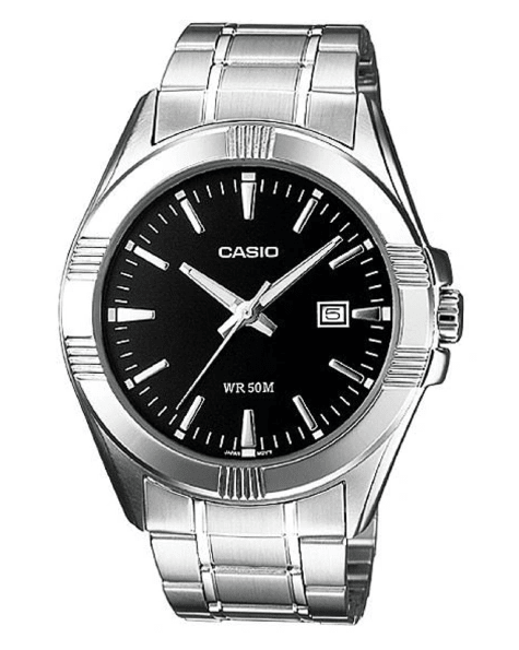 MTP-1308D-1AVDF Casio Black Dial Silver Stainless Steel Analog Quartz Men's Watch. - Timecheck