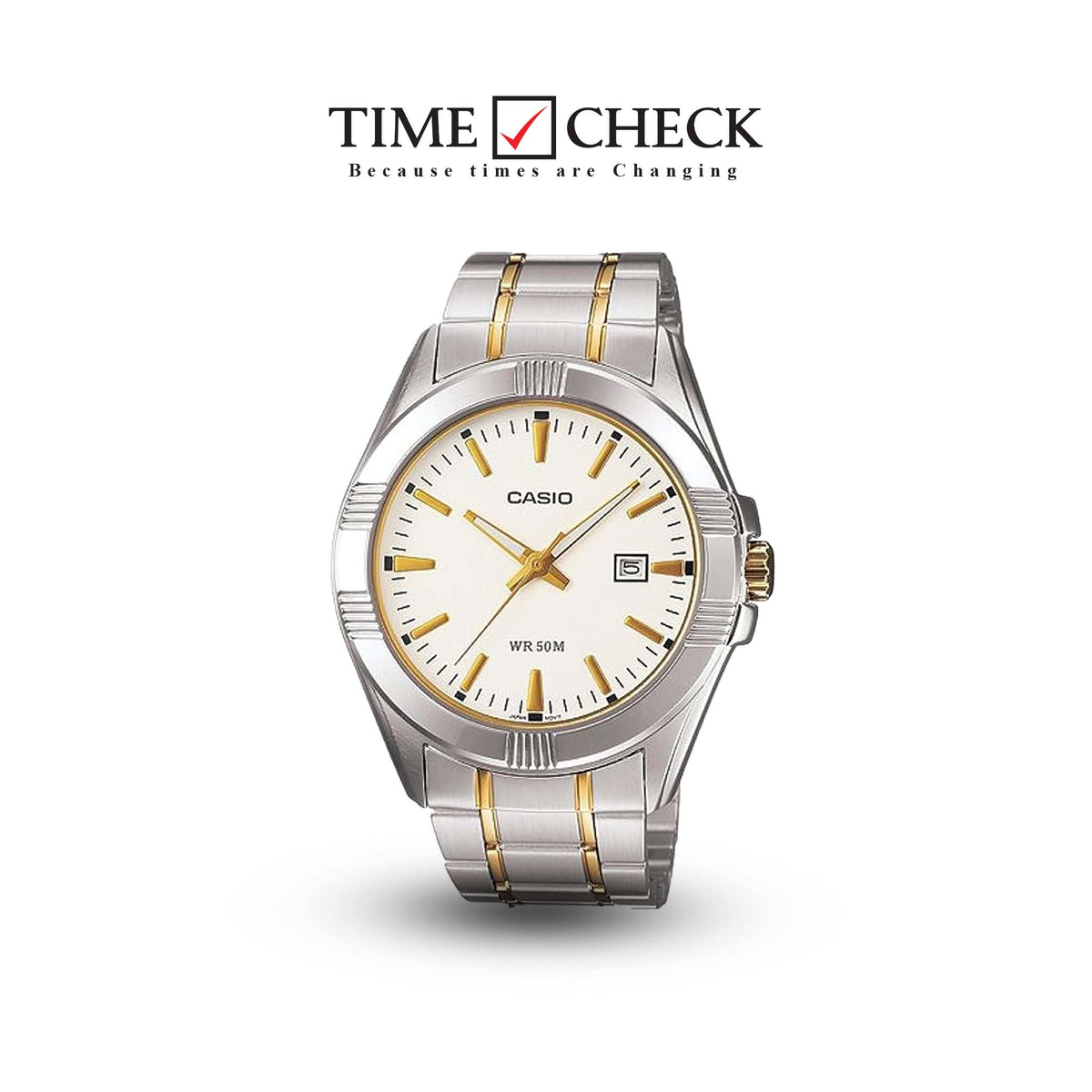 MTP-1308SG-7AVDF Casio Stainless Steel White Dial Analog Quartz Men's Watch. - Timecheck