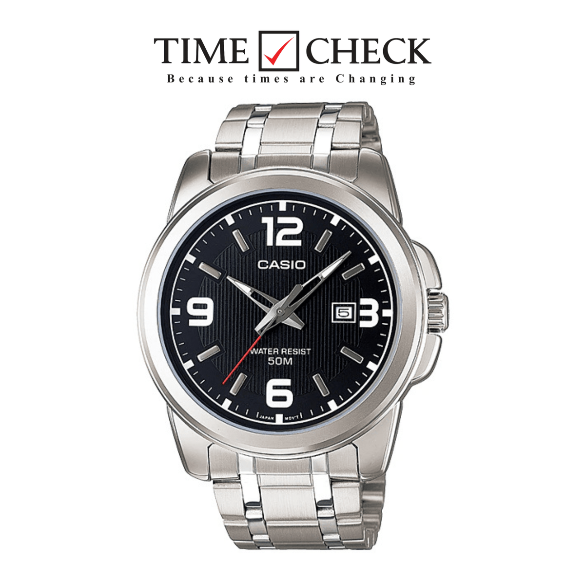 MTP-1314D-1AVDF Casio Black Dial Stainless Steel Analog Quartz Men's Watch. - Timecheck