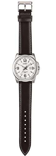 MTP-1314L-7AVDF Casio White Dial Steel Case Brown Leather Strap Analog Men's Watch. - Timecheck