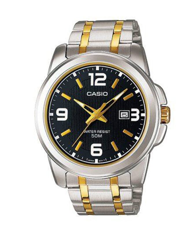 MTP-1314SG-1AVDF Casio Black Dial Stainless Steel Analog Quartz Men's Watch. - Timecheck