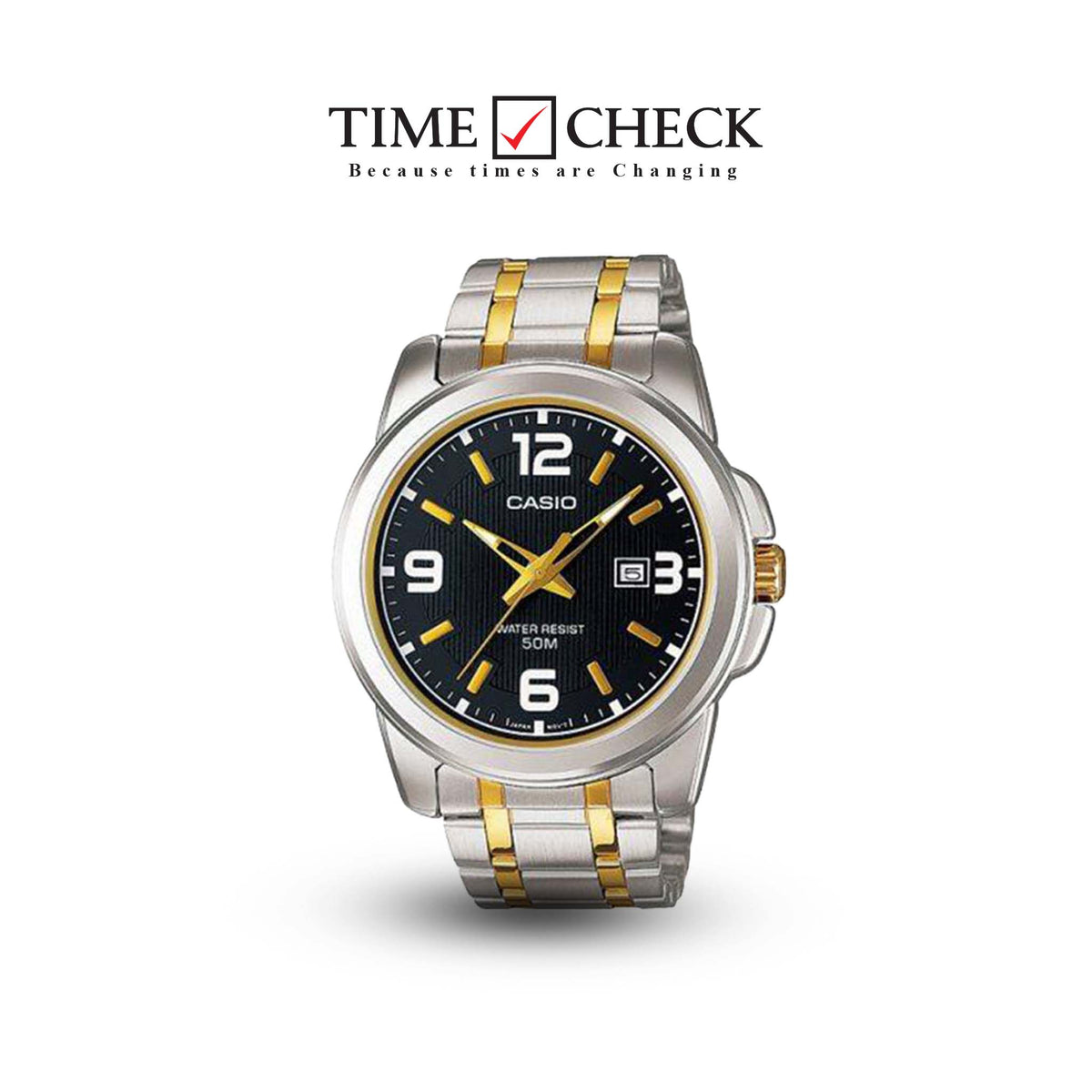 MTP-1314SG-1AVDF Casio Black Dial Stainless Steel Analog Quartz Men's Watch. - Timecheck
