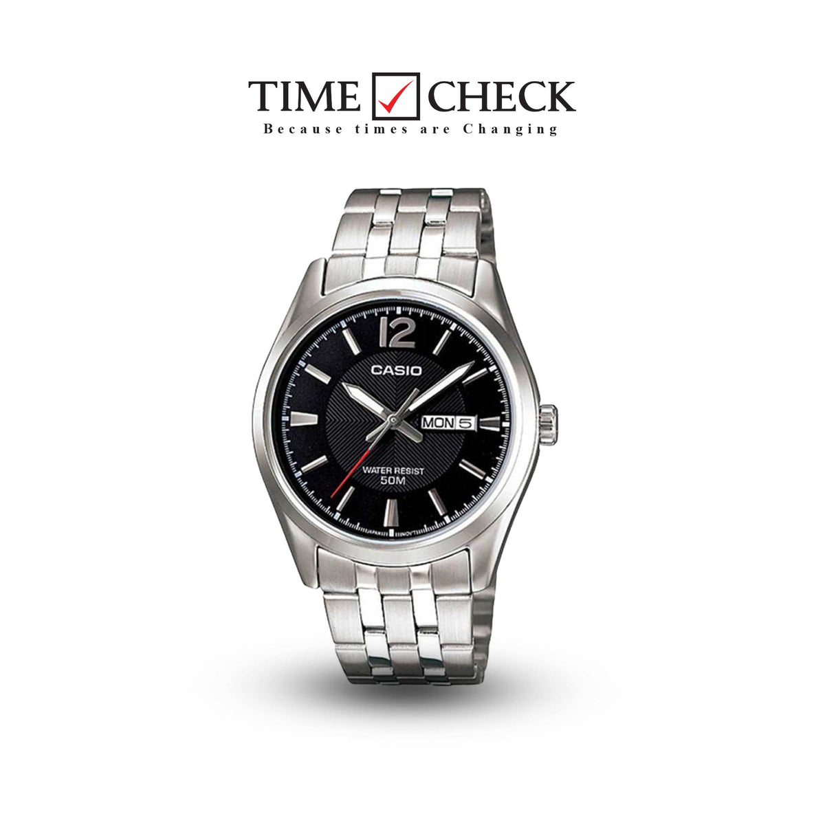 MTP-1335D-1AVDF Casio Stainless Steel Black Dial Quartz Analog Men's Watch. - Timecheck