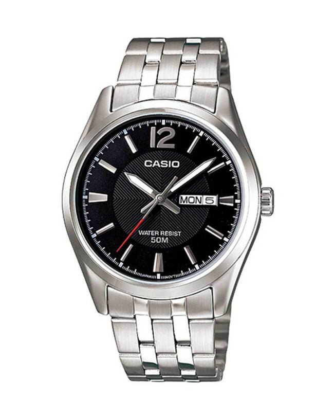 MTP-1335D-1AVDF Casio Stainless Steel Black Dial Quartz Analog Men's Watch. - Timecheck