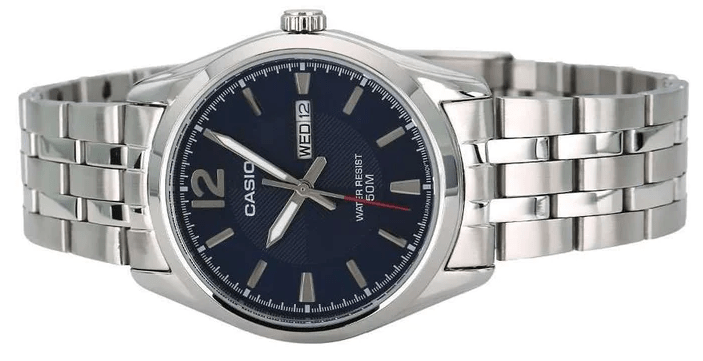 MTP-1335D-2AVDF Casio Blue Dial Silver Stainless Steel Quartz Analog Men's Watch. - Timecheck