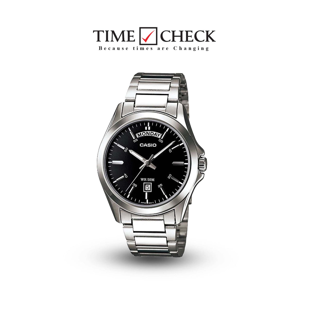 MTP-1370D-1A1VDF Black Dial Stainless Steel Analog Quartz Men's Watch. - Timecheck