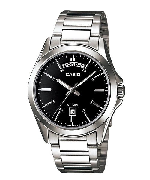 MTP-1370D-1A1VDF Black Dial Stainless Steel Analog Quartz Men's Watch. - Timecheck