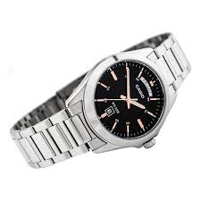 MTP-1370D-1A2VDF Black Dial Stainless Steel Analog Quartz Men's Watch. - Timecheck