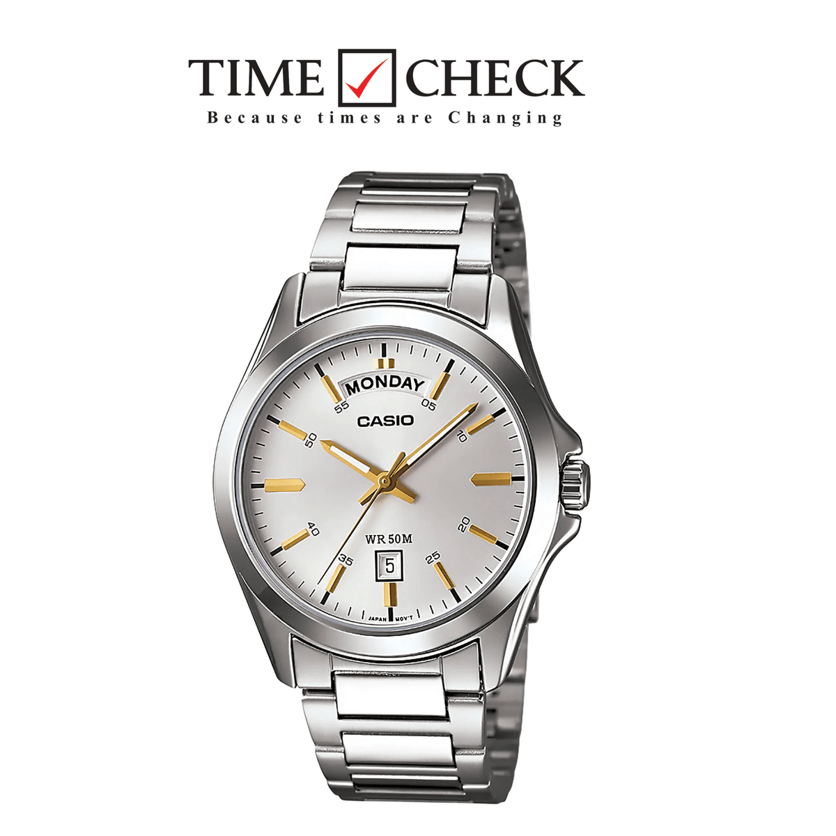 MTP-1370D-7A2 Casio Silver Dial Silver Stainless Steel Analog Quartz Men's Watch. - Timecheck
