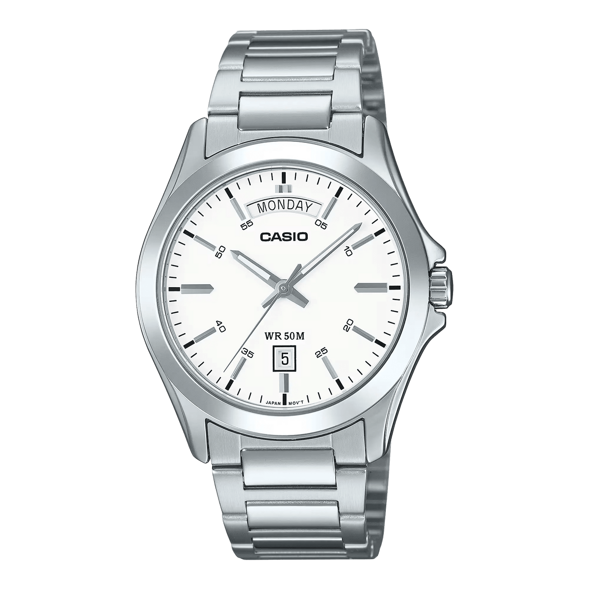 MTP-1370D-7A3VDF Casio White Dial Silver Stainless Steel Analog Quartz Men's Watch. - Timecheck