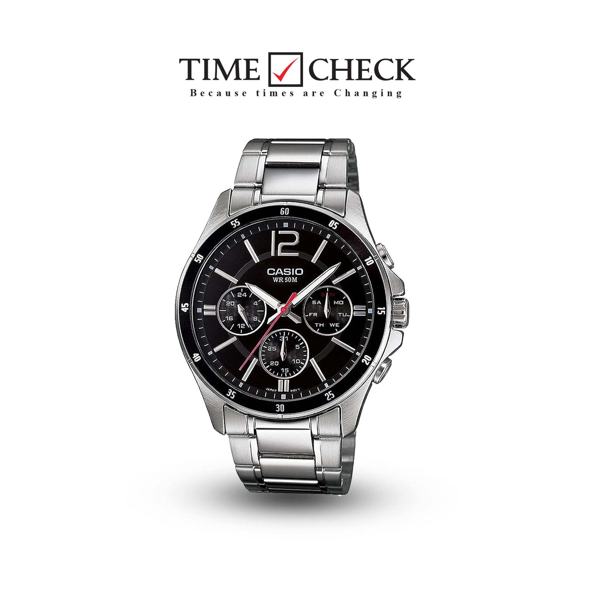MTP-1374D-1AVDF Casio with Stainless Steel Strap Analog Quartz Men's Watch. - Timecheck