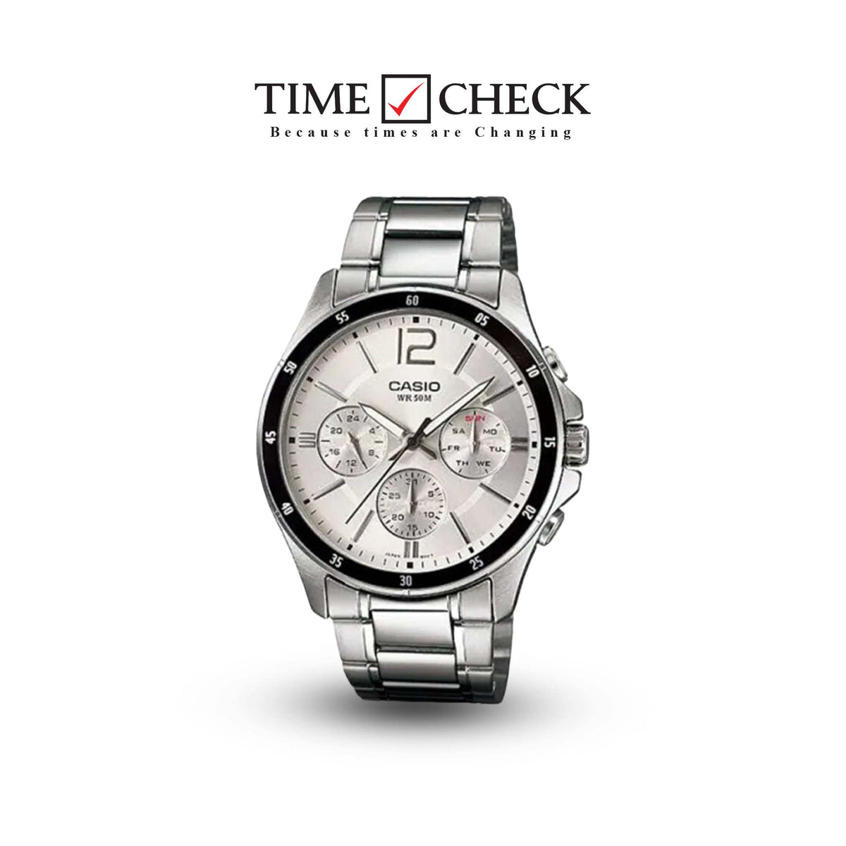 MTP-1374D-7AVDF Casio Stainless Steel Multi Function Analog Quartz Men's Watch. - Timecheck