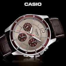 MTP-1374l-7A1VDF Casio Silver Dial Leather Strap Analog Quartz Men's Watch. - Timecheck