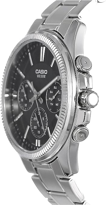 MTP-1375D-1AVDF Casio Black Dial 3 Dial Display Stainless Steel Analog Men's Watch. - Timecheck