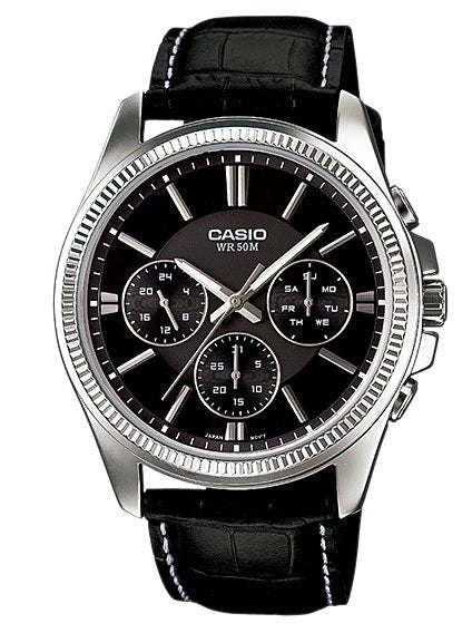 MTP-1375L-1AVDF Casio BLACK Dial Quartz Multi Function Men's Watch. - Timecheck
