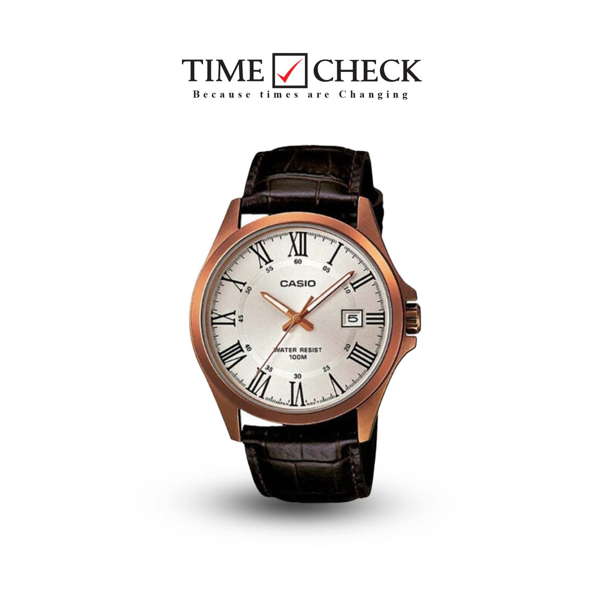 MTP-1376RL-7BVDF Casio White Dial Brown Leather Strap Analog Quartz Men's Watch. - Timecheck