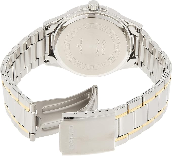 MTP-1381G-1AVDF Casio Silver Case Black Dial Analog Steel Band Watch for Mens. - Timecheck