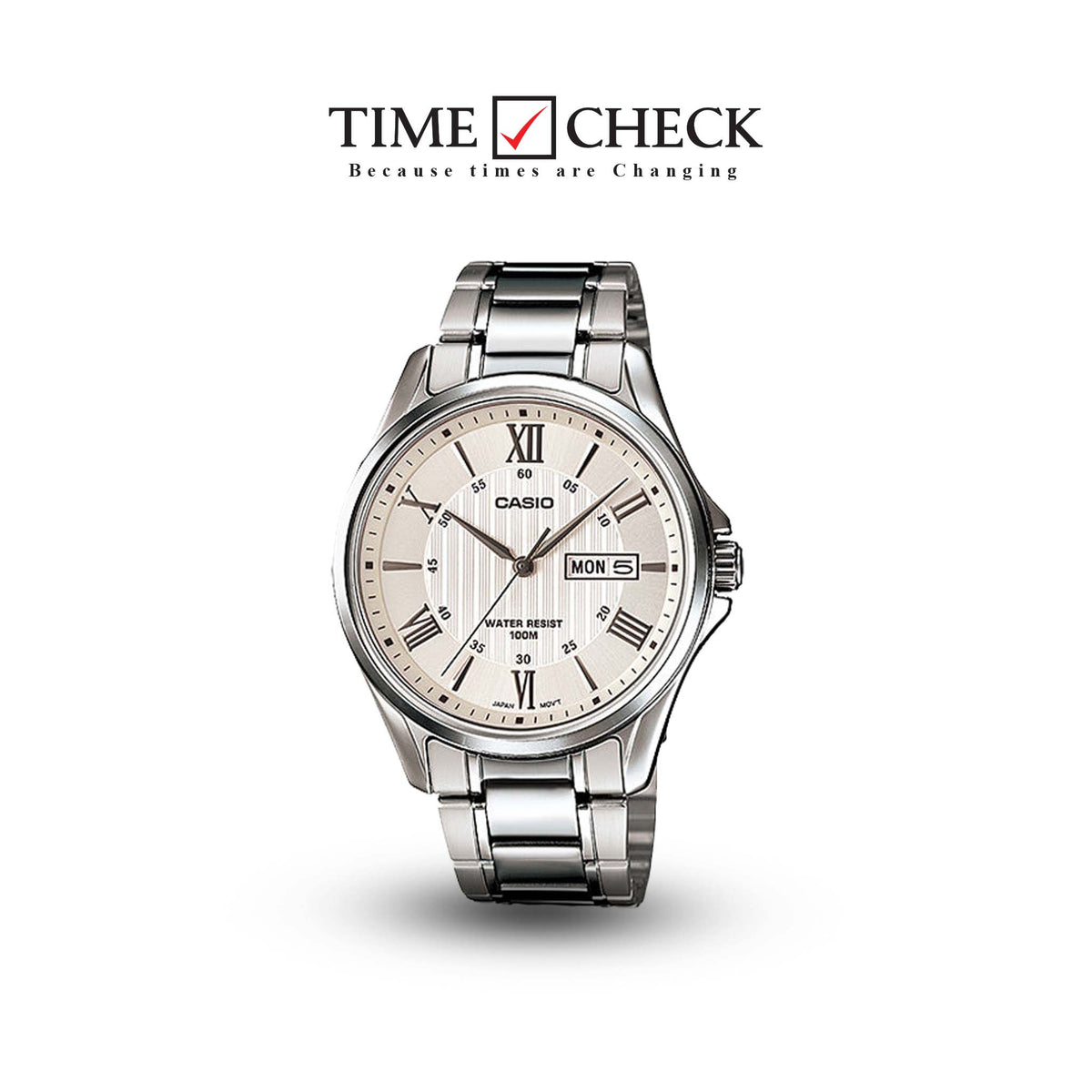 MTP-1384D-7AVDF Casio with Stainless Steel Strap men Analog Quartz Watch. - Timecheck