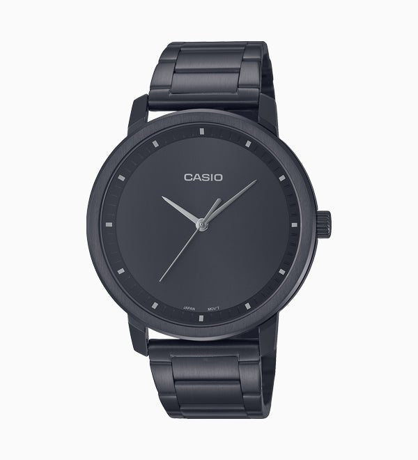 MTP-B115B-1EVDF Casio Black Stainless Steel Black Dial Quartz Men's Watch. - Timecheck