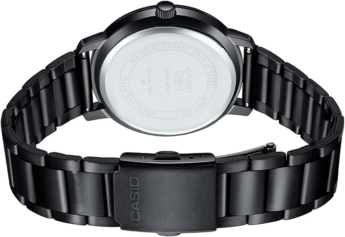 MTP-B115B-1EVDF Casio Black Stainless Steel Black Dial Quartz Men's Watch. - Timecheck
