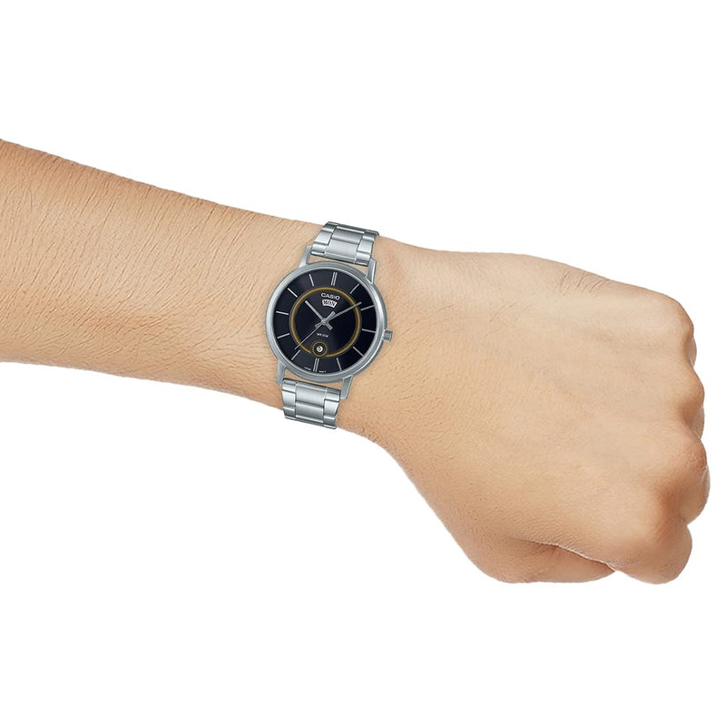 MTP-B120D-1AVDF Casio Black Dial Silver Stainless Steel Chain Analog Men's Watch. - Timecheck