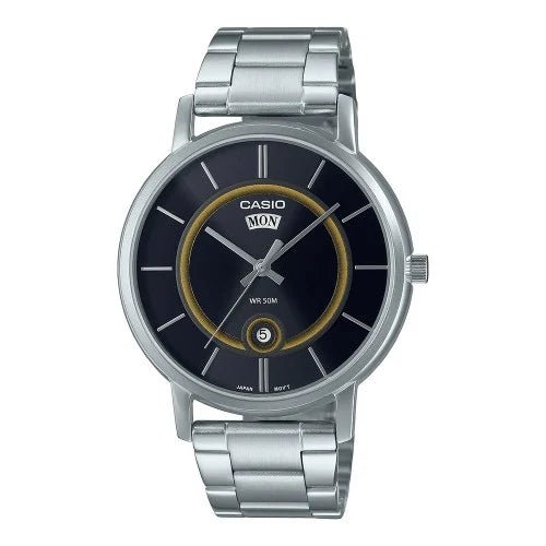 MTP-B120D-1AVDF Casio Black Dial Silver Stainless Steel Chain Analog Men's Watch. - Timecheck