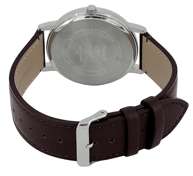 MTP-B135L-2AVDF Casio Blue Dial Brown Leather Strap Analog Quartz Men's Watch. - Timecheck