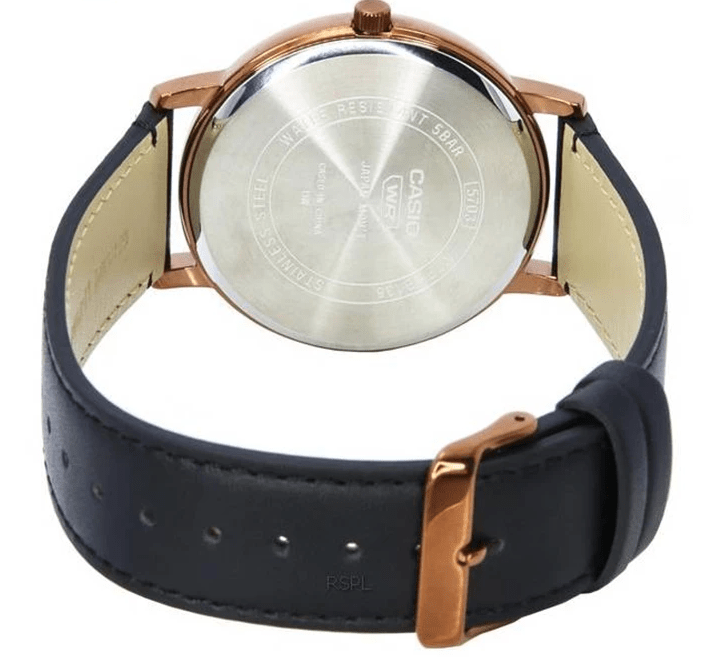 MTP-B135RL-1AVDF Casio Black Dial Black Leather Strap Analog Quartz Men's Watch. - Timecheck