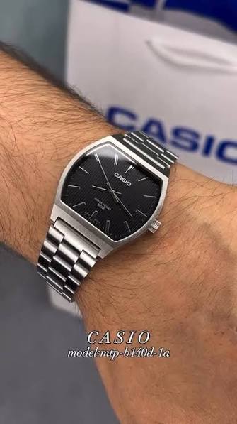 MTP-B140D-1AVDF Casio Black Dial Silver Stainless Steel Chain Analog Men's Watch. - Timecheck