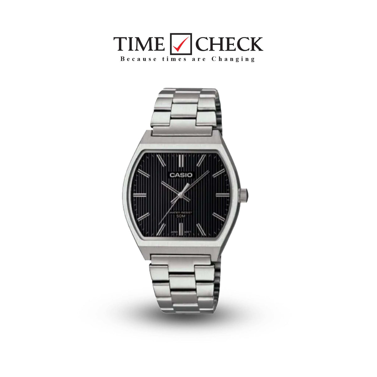 MTP-B140D-1AVDF Casio Black Dial Silver Stainless Steel Chain Analog Men's Watch. - Timecheck