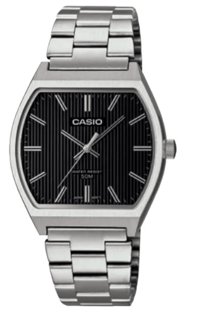 MTP-B140D-1AVDF Casio Black Dial Silver Stainless Steel Chain Analog Men's Watch. - Timecheck