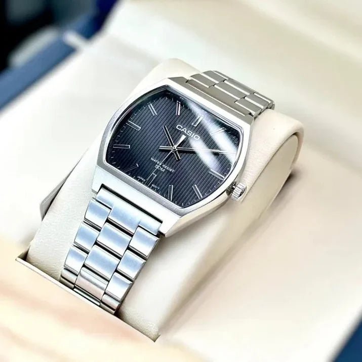 MTP-B140D-1AVDF Casio Black Dial Silver Stainless Steel Chain Analog Men's Watch. - Timecheck