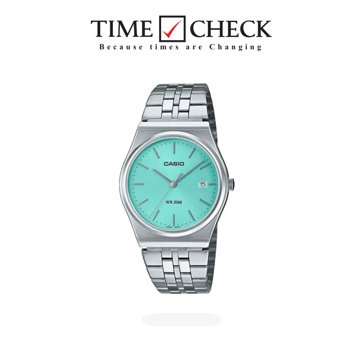 MTP-B145d-2a1vdf Casio tifny Dial Stainless Steel silver Chain Quartz Men's Watch. - Timecheck