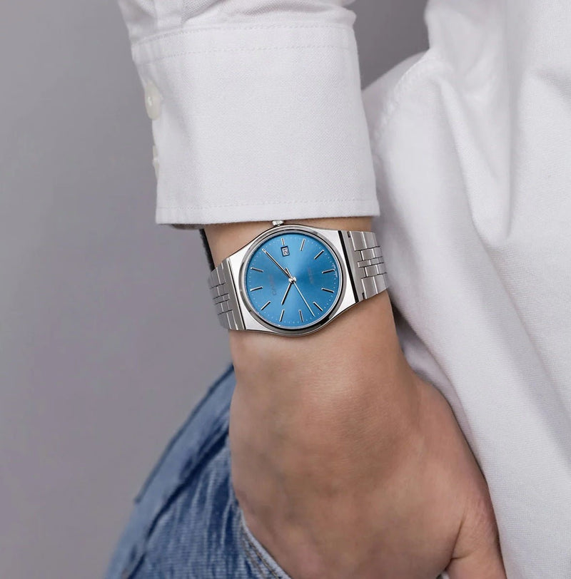 MTP-B145d-2a2VDf Casio BLUE Dial Stainless Steel silver Chain Quartz Men's Watch. - Timecheck