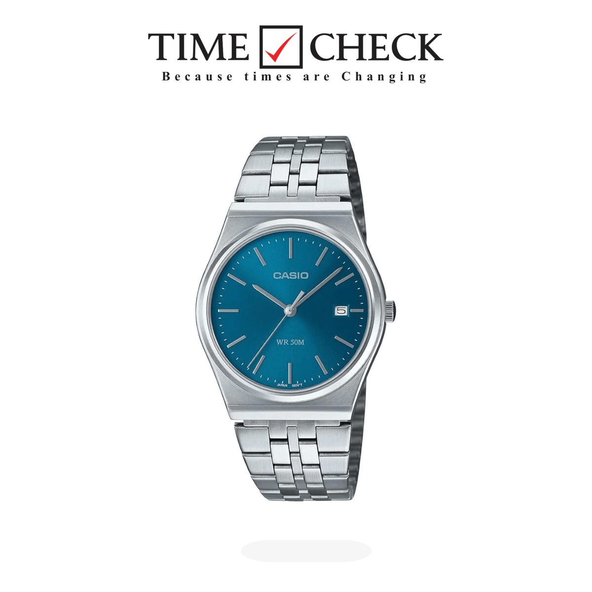 MTP-B145d-2a2VDf Casio BLUE Dial Stainless Steel silver Chain Quartz Men's Watch. - Timecheck