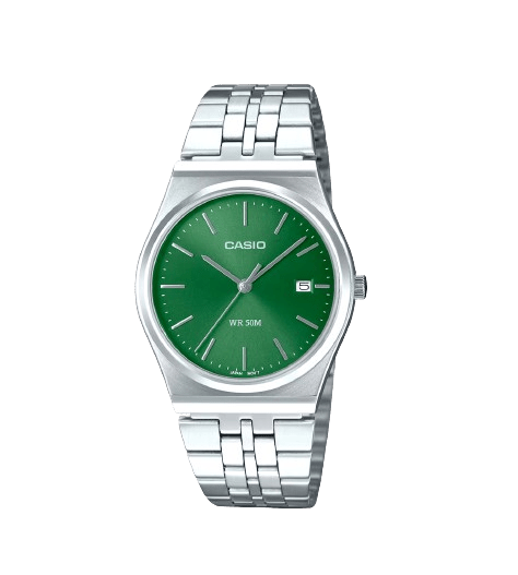 MTP-B145d-3avdf Casio GREEN Dial Stainless Steel silver Chain Quartz Men's Watch. - Timecheck