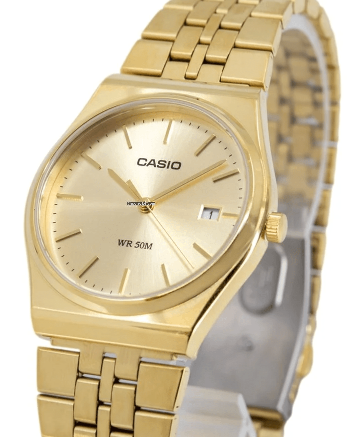 MTP-B145G-9AVEF Casio Gold Dial Stainless Steel Gold Chain Quartz Men's Watch. - Timecheck