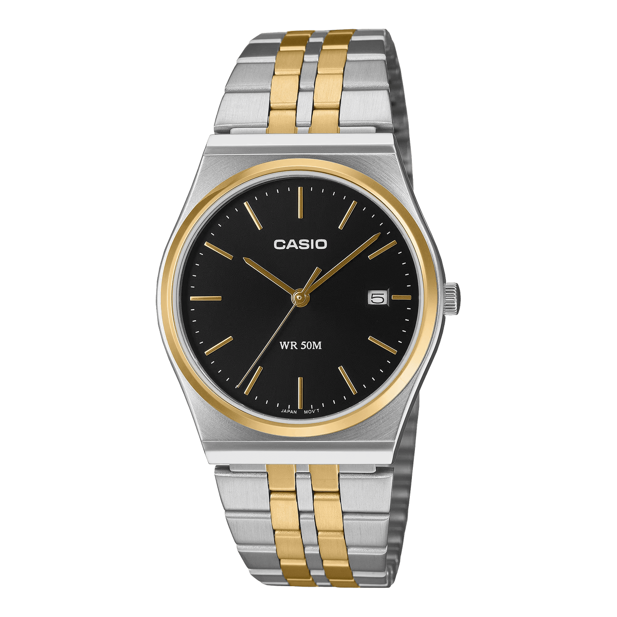MTP-B145SG-1AVDF Casio Black Dial Stainless Steel Silver & Gold Chain Quartz Men's Watch. - Timecheck